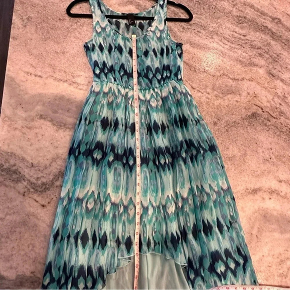 H&M Blue Ikat Pattern Pleated High Low Tank Top Sleeveless Dress Size 6 - Picture 5 of 7